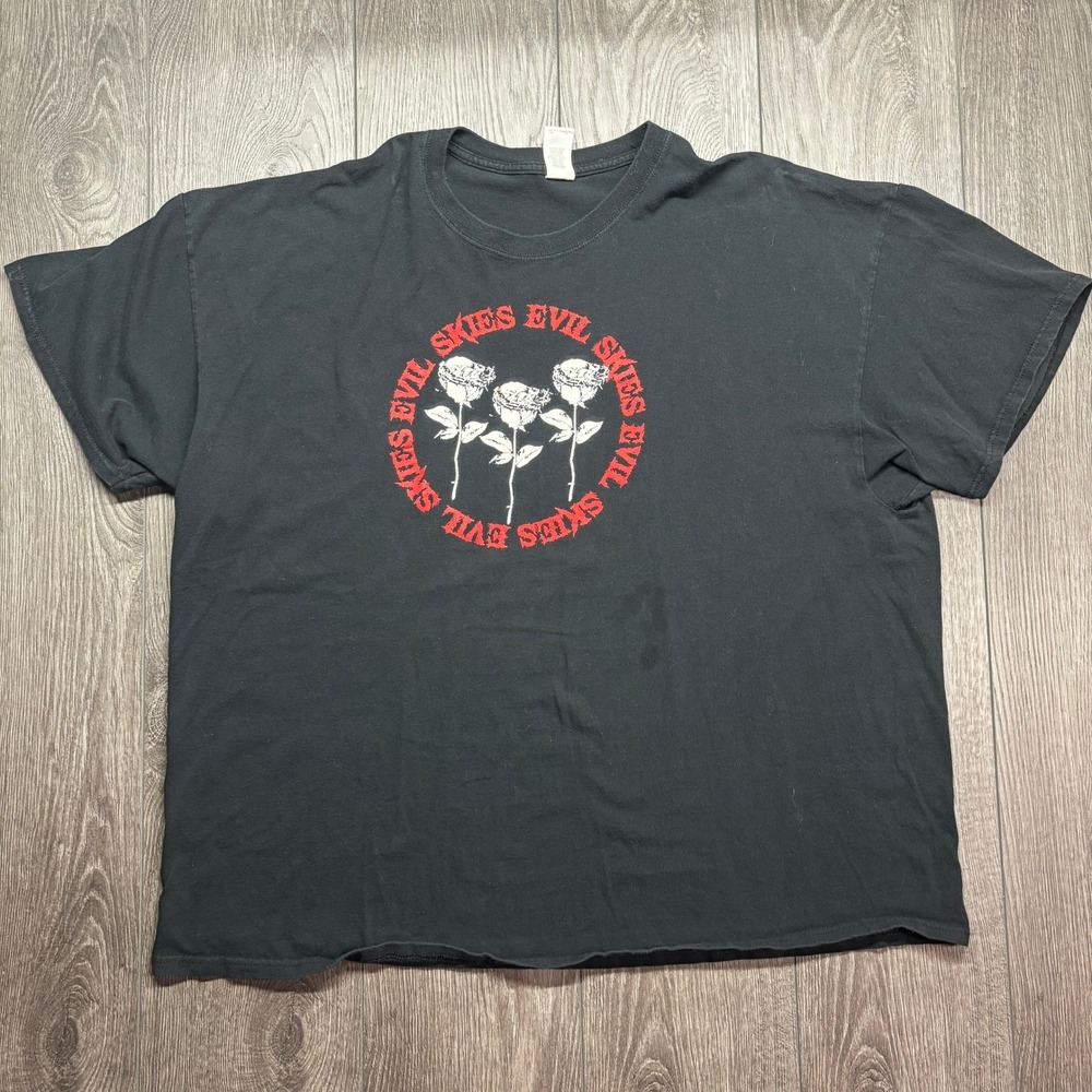 Lil Skies Evil Skies Black Graphic T-Shirt Mens 3XL Roses Red Gothic Print